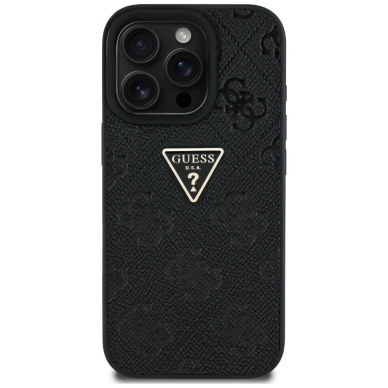 Guess Hot Stamp 4G Pattern Triangle Metal Logo iPhone 16 Pro Max Dėklas - Juodas 2