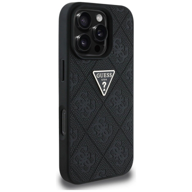 Guess Hot Stamp 4G Pattern Triangle Metal Logo iPhone 16 Pro Max Dėklas - Juodas 3