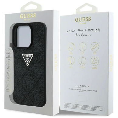 Guess Hot Stamp 4G Pattern Triangle Metal Logo iPhone 16 Pro Max Dėklas - Juodas 7