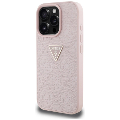 Guess Hot Stamp 4G Pattern Triangle Metal Logo iPhone 16 Pro Max Dėklas - Rožinis 1