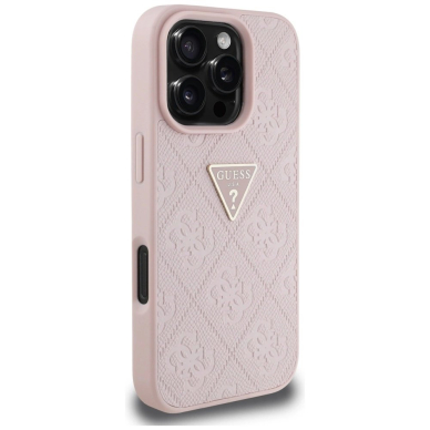 Guess Hot Stamp 4G Pattern Triangle Metal Logo iPhone 16 Pro Max Dėklas - Rožinis 3