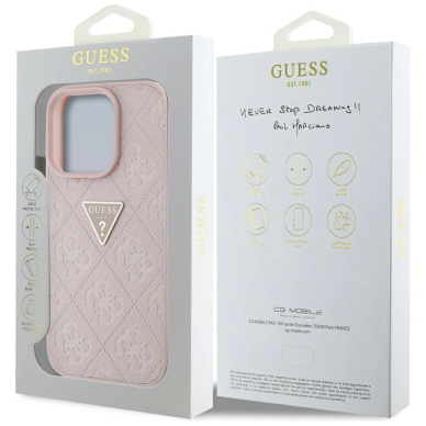 Guess Hot Stamp 4G Pattern Triangle Metal Logo iPhone 16 Pro Max Dėklas - Rožinis 7