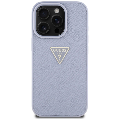 Guess Hot Stamp 4G Pattern Triangle Metal Logo iPhone 16 Pro Max Dėklas - Violetinis 2