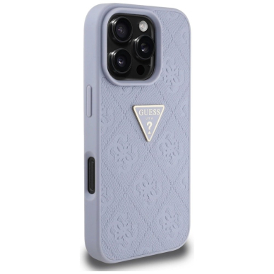 Guess Hot Stamp 4G Pattern Triangle Metal Logo iPhone 16 Pro Max Dėklas - Violetinis 3