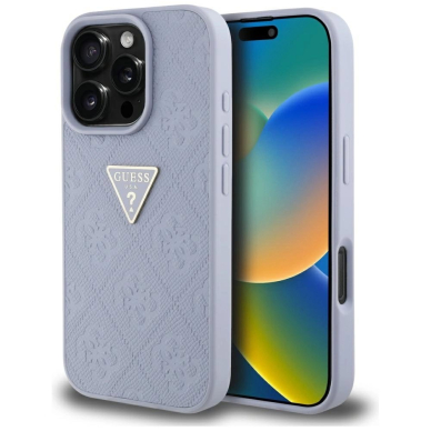 Guess Hot Stamp 4G Pattern Triangle Metal Logo iPhone 16 Pro Max Dėklas - Violetinis