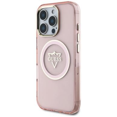Guess IML Metal Mountain Logo MagSafe iPhone 16 Pro Max Dėklas - Rožinis 1