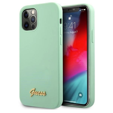 Guess Metal Logo Script Dėklas skirtas iPhone 12 Pro Max 6.7&quot; - Žalias