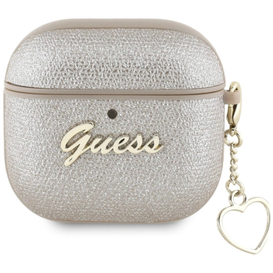 Guess Metallic Script Charm Dėklas skirtas AirPods 4 - Auksinis