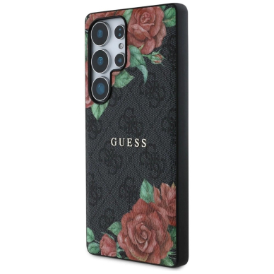 Guess Odinis 4G Flowers Print Metal Classic Logo MagSafe Dėklas skirtas Samsung Galaxy S25 Ultra - Juodas 1