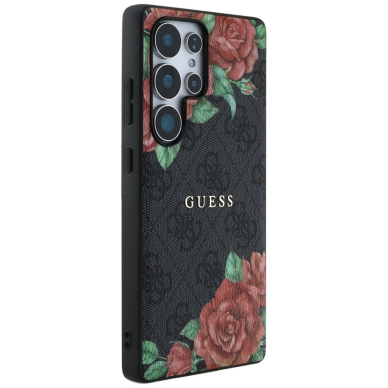 Guess Odinis 4G Flowers Print Metal Classic Logo MagSafe Dėklas skirtas Samsung Galaxy S25 Ultra - Juodas 3