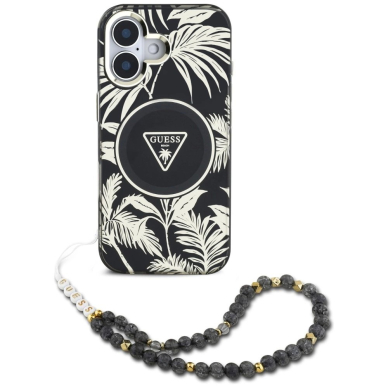 Guess Palm Trees Triangle Pearl Strap MagSafe Dėklas skirtas iPhone 16 Juodas 1