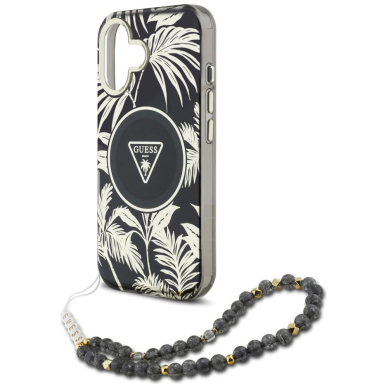 Guess Palm Trees Triangle Pearl Strap MagSafe Dėklas skirtas iPhone 16 Juodas 4
