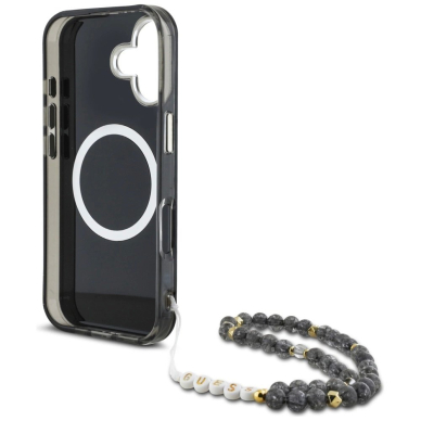 Guess Palm Trees Triangle Pearl Strap MagSafe Dėklas skirtas iPhone 16 Juodas 5