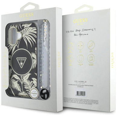 Guess Palm Trees Triangle Pearl Strap MagSafe Dėklas skirtas iPhone 16 Juodas 6
