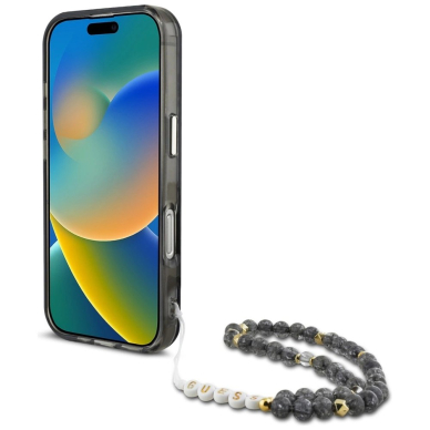 Guess Palm Trees Triangle Pearl Strap MagSafe Dėklas skirtas iPhone 16 Pro Juodas 3