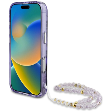 Guess Palm Trees Triangle Pearl Strap MagSafe Dėklas skirtas iPhone 16 Violetinis 3