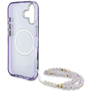 Guess Palm Trees Triangle Pearl Strap MagSafe Dėklas skirtas iPhone 16 Violetinis 5