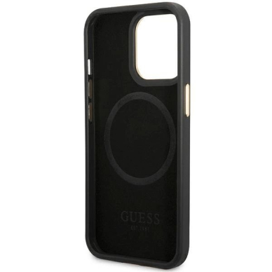 Guess Peony Logo Plate MagSafe Dėklas skirtas iPhone 14 Pro Max 6.7&quot; - Juodas 6