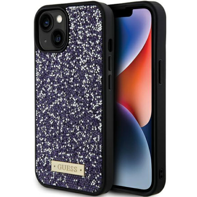 Guess Rhinestone Metal Logo Dėklas skirta iPhone 15 - rožinis
