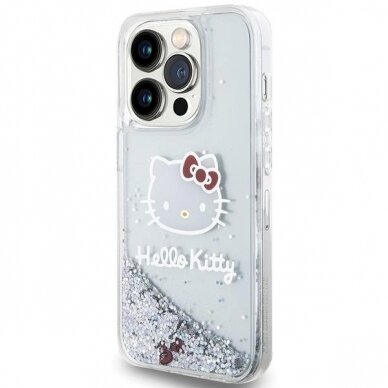 Hello Kitty Dėklas Liquid Glitter Charms Kitty HeadiPhone 14 Pro - Sidabrinis 1