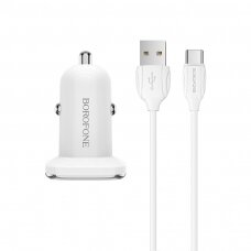 Įkroviklis automobilinis Borofone BZ12 USB + Type-C (2.4A) baltas