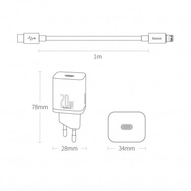 Akcija! Įkroviklis Baseus Super 20 W USB Type C - Lightning 1 m Baltas (TZCCSUP-B02) 18