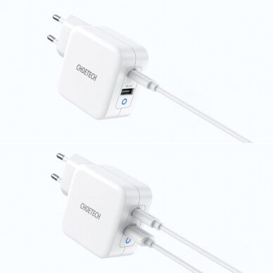 Įkroviklis Choetech GaN USB Type C PD USB-A QC3.0 65W 3,25A Baltas (PD8002) 11