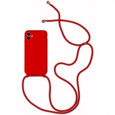 iphone 12 pro max dėklas su virvute Strap silikonas raudonas
