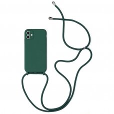 iphone 12 pro max dėklas su virvute Strap silikonas tamsiai žalias