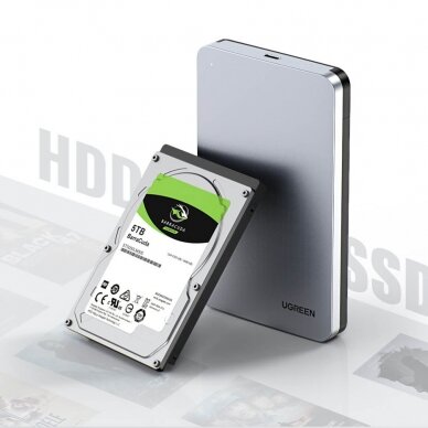 Išorinis Kietasis Diskas Ugreen 2,5" Korpusas SATA 3.0 6Gbps Pilkas + USB - USB Type C Kabelis 0,5m (CM300) 13