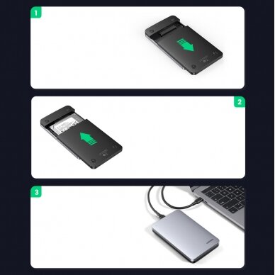 Išorinis Kietasis Diskas Ugreen 2,5" Korpusas SATA 3.0 6Gbps Pilkas + USB - USB Type C Kabelis 0,5m (CM300) 6