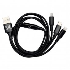 Akcija! Kabelis Wozinsky 3w1 USB - USB Typ C/ micro USB/ Lightning 2,8A 1,25m Juodas