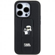 Karl Lagerfeld Gripstand Saffiano Karl&amp;Choupette Pins Dėklas skirtas iPhone 11 / Xr - Juodas