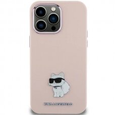 Karl Lagerfeld Silicone Choupette Metal Pin dėklas skirtas iPhone 15 Plus / 14 Plus - Rožinis