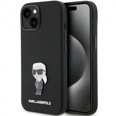Karl Lagerfeld Silicone Ikonik Metal Pin dėklas skirtas iPhone 15 Plus / 14 Plus - Juodas