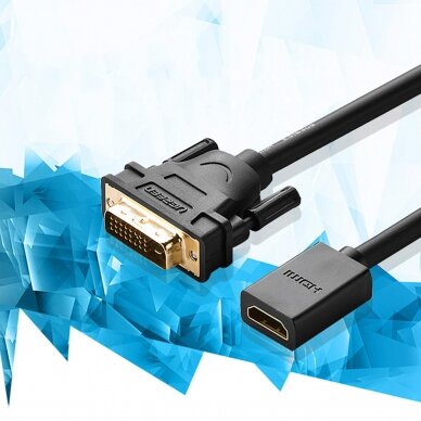 Kabelis Ugreen adapter cable DVI (male) - HDMI (female) 0.15m Juodas (20118) 1