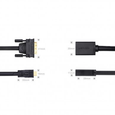 Kabelis Ugreen adapter cable DVI (male) - HDMI (female) 0.15m Juodas (20118) 2