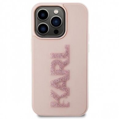 Karl Lagerfeld 3D Rubber Glitter Logo case for iPhone 15 Pro - pink 2