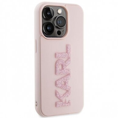 Karl Lagerfeld 3D Rubber Glitter Logo case for iPhone 15 Pro - pink 3