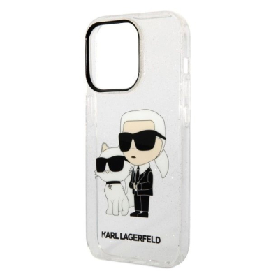 Karl Lagerfeld Glitter Karl&Choupette Dėklas skirtas iPhone 14 Pro Max 6.7&quot; - Permatomas 5