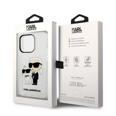 Karl Lagerfeld Glitter Karl&Choupette Dėklas skirtas iPhone 14 Pro Max 6.7&quot; - Permatomas 7