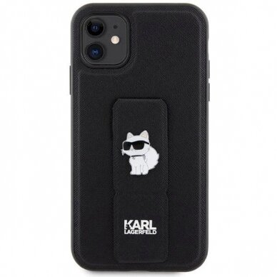 Karl Lagerfeld Gripstand Saffiano Choupette Pins Dėklas skirtas iPhone 11 / Xr - Juodas 2