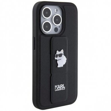 Karl Lagerfeld Gripstand Saffiano Choupette Pins Dėklas skirtas iPhone 14 Pro Max - Juodas 3