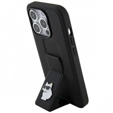 Karl Lagerfeld Gripstand Saffiano Choupette Pins Dėklas skirtas iPhone 14 Pro Max - Juodas 7