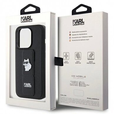 Karl Lagerfeld Gripstand Saffiano Choupette Pins Dėklas skirtas iPhone 14 Pro Max - Juodas 8