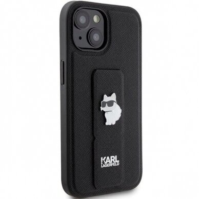 Karl Lagerfeld Gripstand Saffiano Choupette Pins Dėklas skirtas iPhone 15 Plus / 14 Plus - Juodas 3