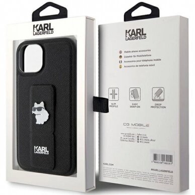 Karl Lagerfeld Gripstand Saffiano Choupette Pins Dėklas skirtas iPhone 15 Plus / 14 Plus - Juodas 7