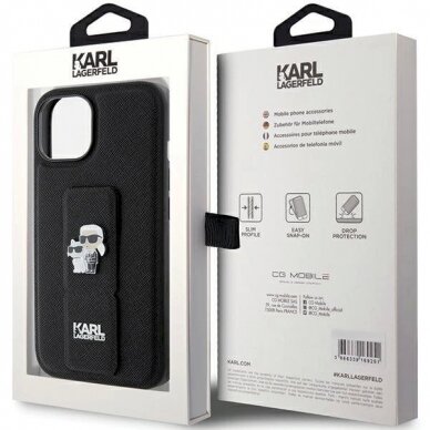 Karl Lagerfeld Gripstand Saffiano Karl&amp;Choupette Pins Dėklas skirtas iPhone 15 Plus / 14 Plus - Juodas 7