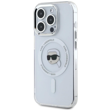 Karl Lagerfeld IML Metal Karl Head MagSafe Dėklas skirtas iPhone 15 Pro Baltas 1