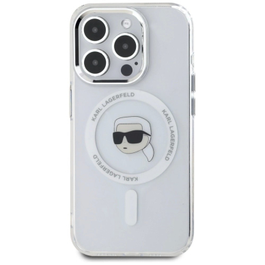 Karl Lagerfeld IML Metal Karl Head MagSafe Dėklas skirtas iPhone 15 Pro Baltas 2